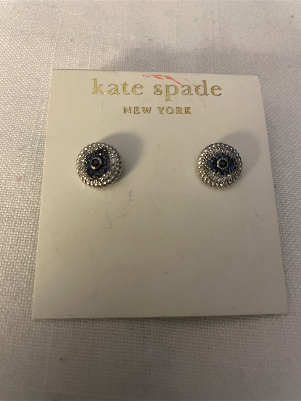 kate spade Silver Stud Earrings with Blue Center NWT